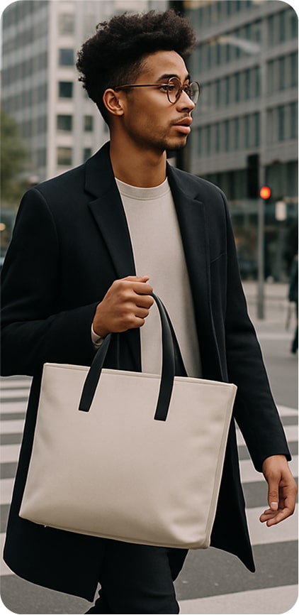 Man with a bag in the city
